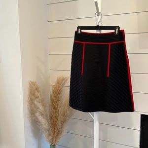 DKNY Vintage black and red silk quilted A-line skirt.